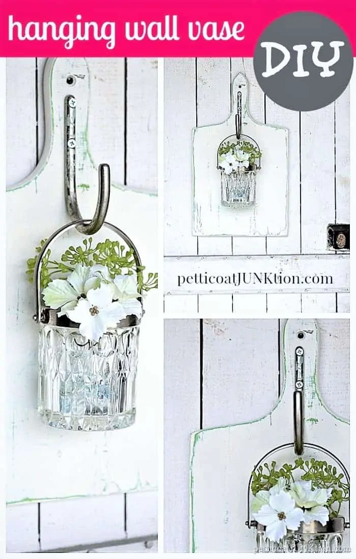 hanging glass wall vase made from 2 thrift store finds