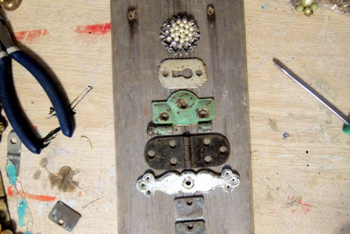 recycle and reclaim metal parts and pieces to make assemblage art