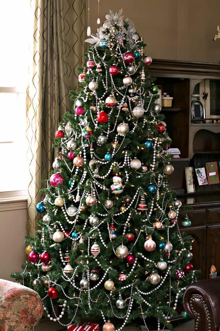 Christmas Tree Decorated With Vintage Glass Ornaments