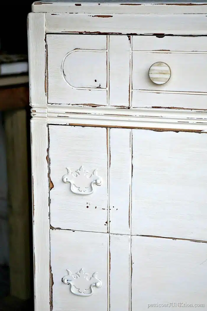 vintage painted furniture updated with new knobs and distressed paint