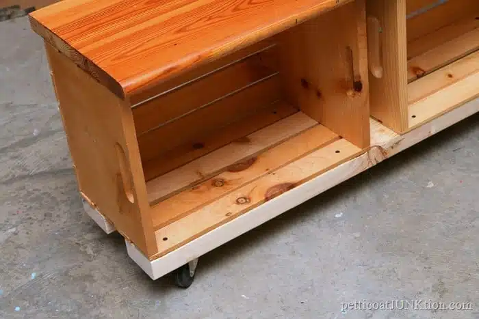 crate bench natural wood finish