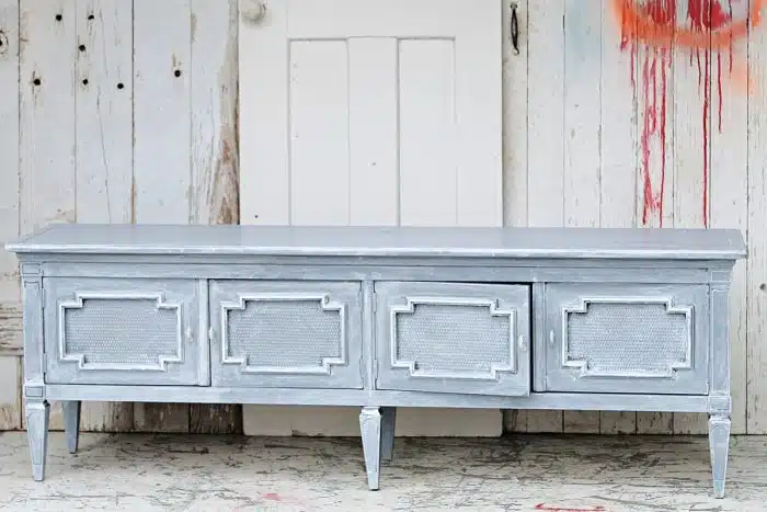 vintage credenza painted and whitewashed