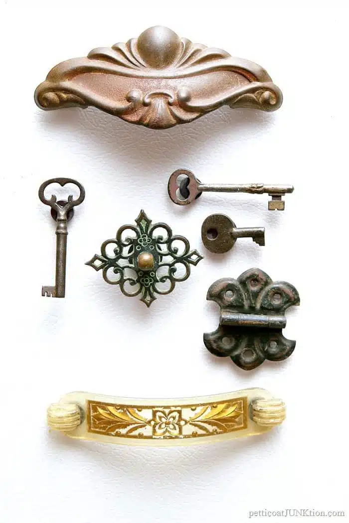 vintage hardware and antique keys made into refrigerator magnets
