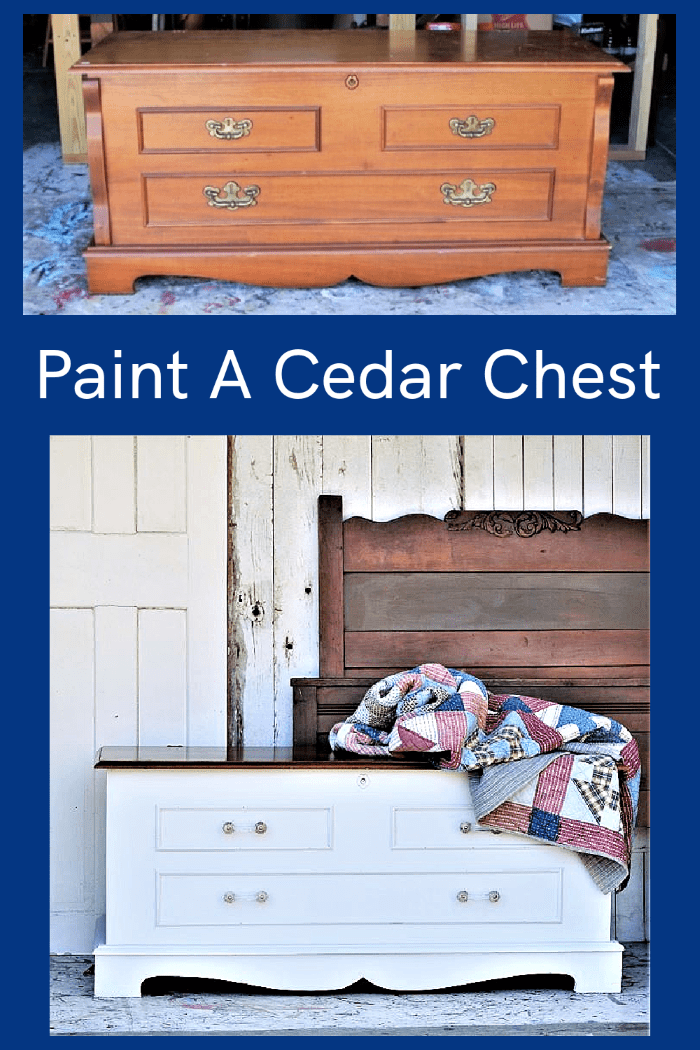 How to paint an old cedar chest white white a stained top finish and new drawer pulls