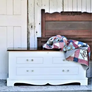 how to change the look of an old cedar chest with paint and new drawer pulls (1)