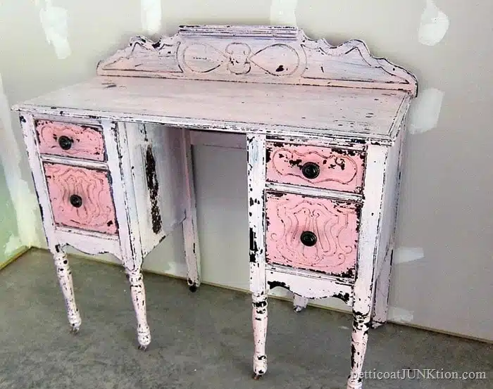 pink vintage dresser makeover