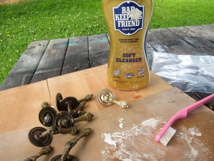 Bar Keepers Friend for cleaning vintage furniture hardware