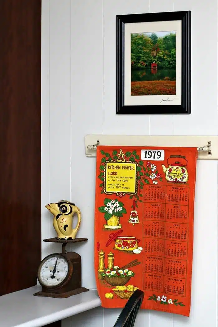 vintage orange tea towel calendar wall hanging