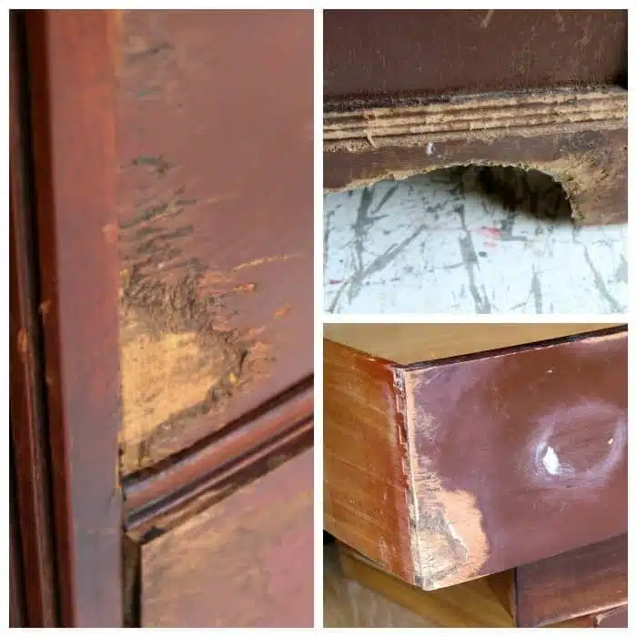 damaged furniture with missing veneer