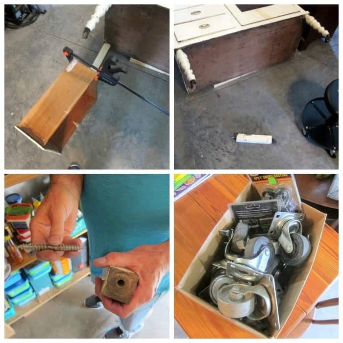 making drawer and leg repairs on vintage furniture