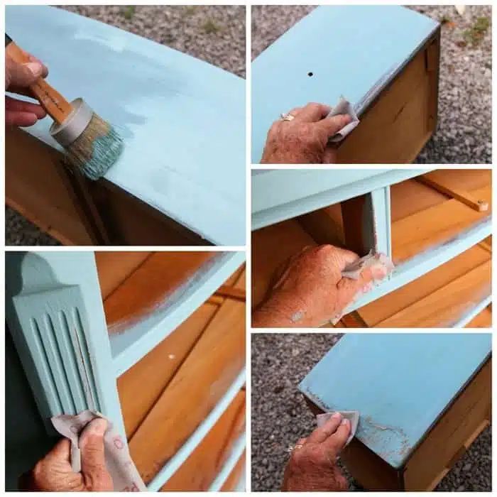 paint and distress damaged furniture to give it a beach inspired look