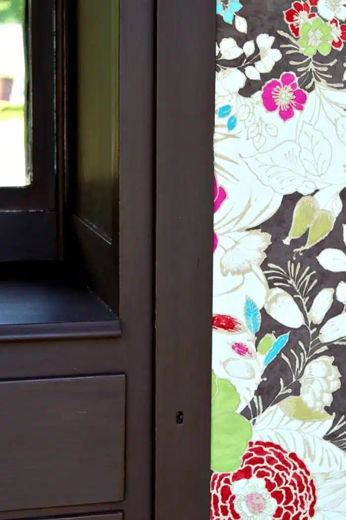 pretty floral fabric insert for vintage wardrobe door