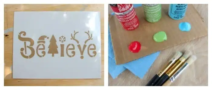 This stenciled Christmas wall decor is a Believe sign that's perfect for any room.