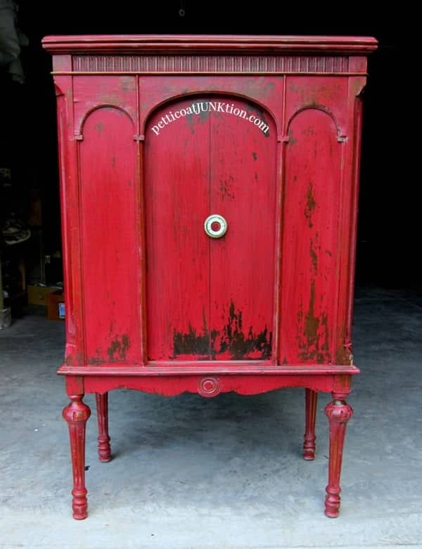 distressed red painted furniture