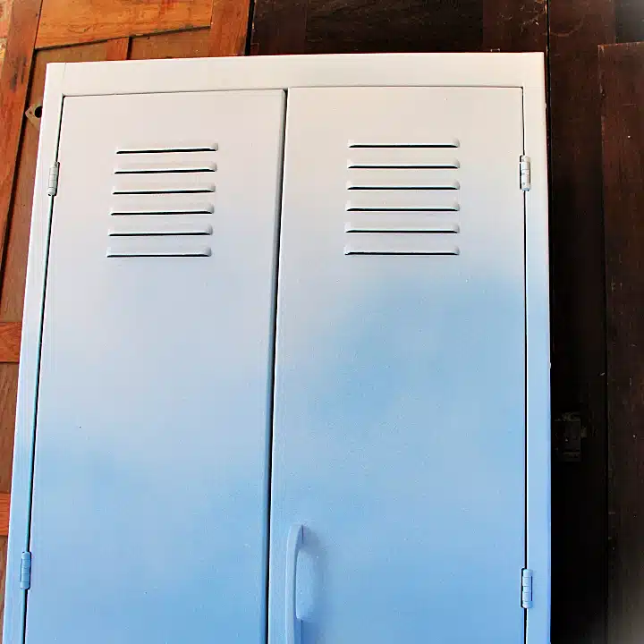 metal locker painted with a paint sprayer