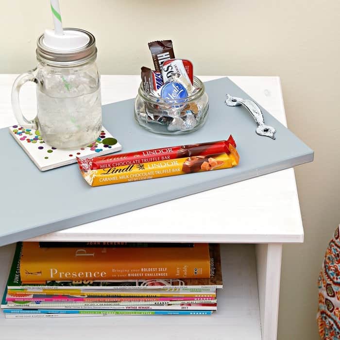 serving tray for guest room nightstand made from drawer front