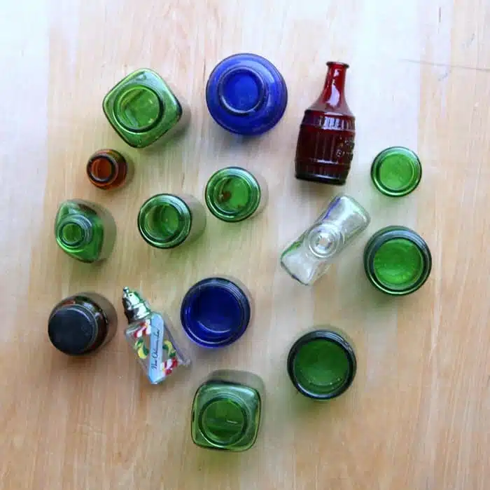 small collectible colored bottles