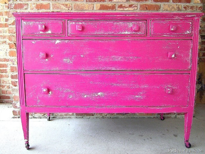 painted dresser distressed paint in hot pink
