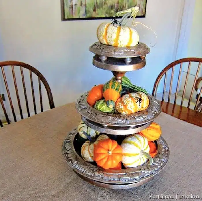 wood pumpkin display centerpiece spray painted 1