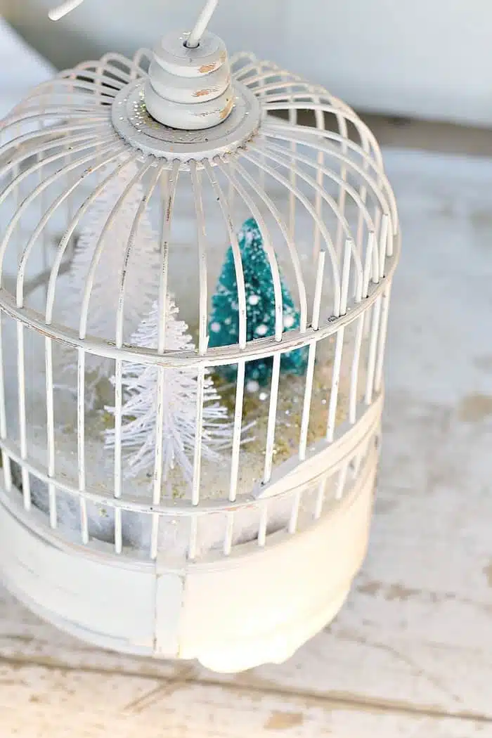 DIY winter scene in a bird cage