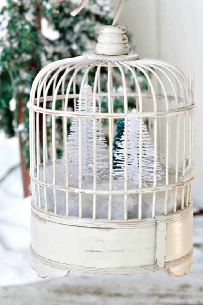 Fill A .99 Cent Wood Bird Cage With A Winter Snow Scene