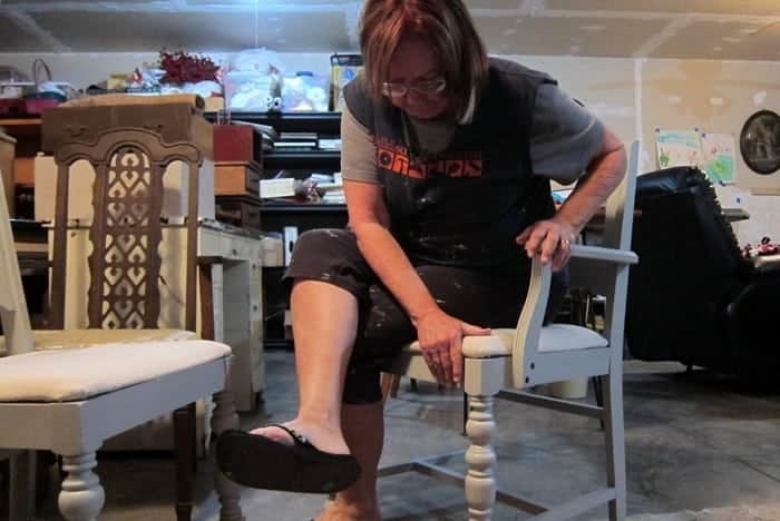 Kathy Owen Petticoat Junktion working on a paint project