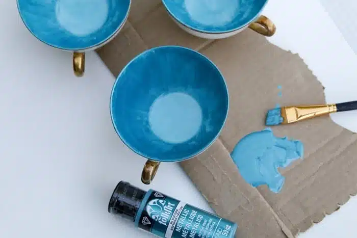 painting teacups with acrylic paint