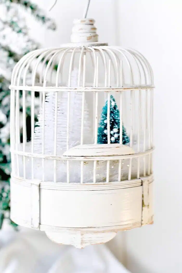 winter snow scene in a bird cage