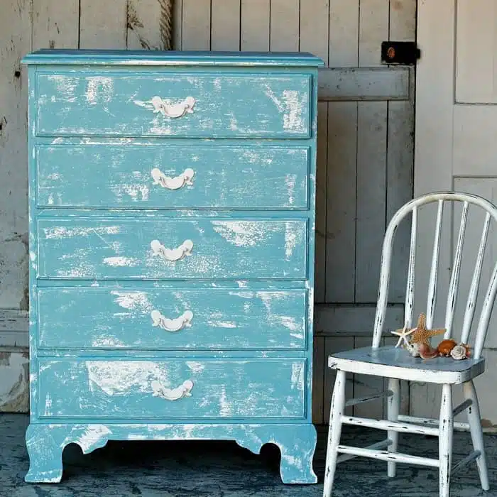 This chalk finish paint layering trick is fast and easy. I tried it out on my latest furniture project. The chest of drawers is coastal or beachy