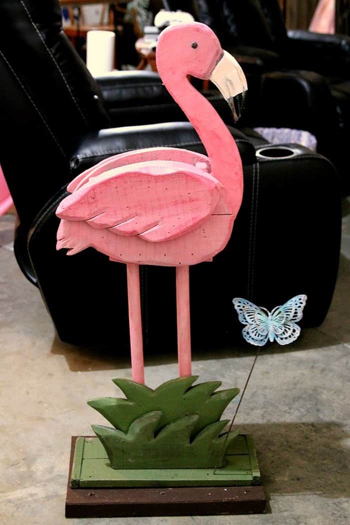 pink flamingo planter before adding artificial greenery to the base
