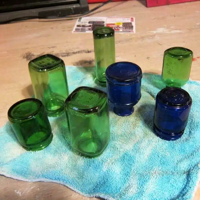 small green and blue bottles for craft project