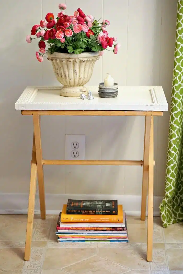 Antique Frame Turns A Folding Tray Table Stand Into A Unique Table