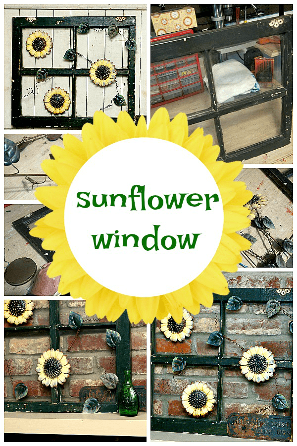 How to make a sunflower window using metal yard art and an old used window frame