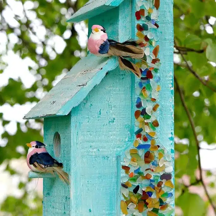How to use Mod Podge Ultra spray to decorate a birdhouse with sea glass