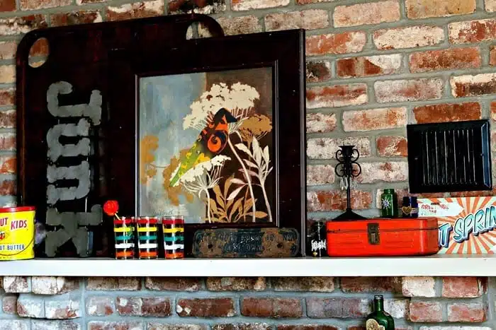 Mantel Makeover using thrifty finds and bright colors