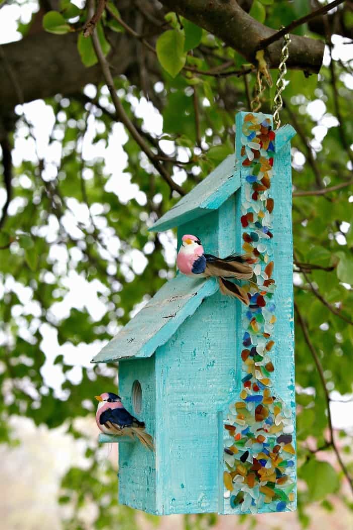 Sea Glass Birdhouse DIY Using Spray On Mod Podge Ultra