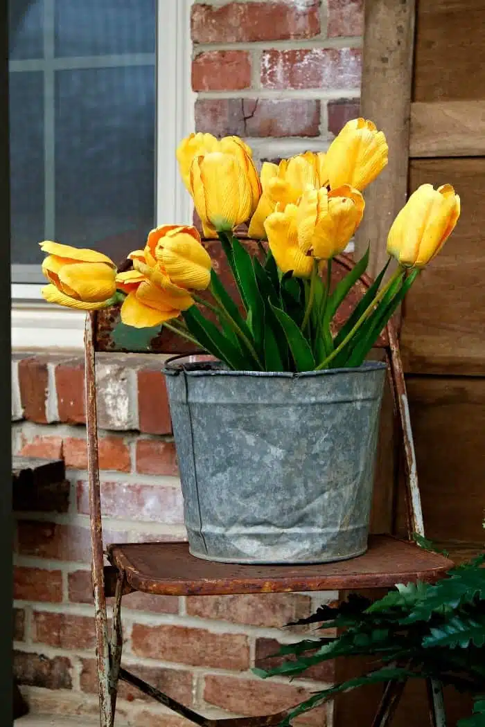 Spring Porch Decorating With Yellow Tulips