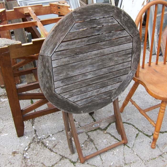 folding wood table from the junk shop project to be painted