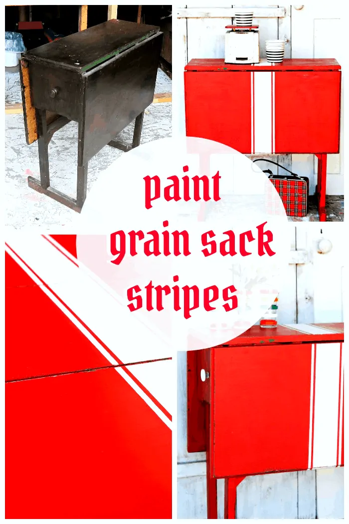 how to paint white grain sack stripes on red furniture