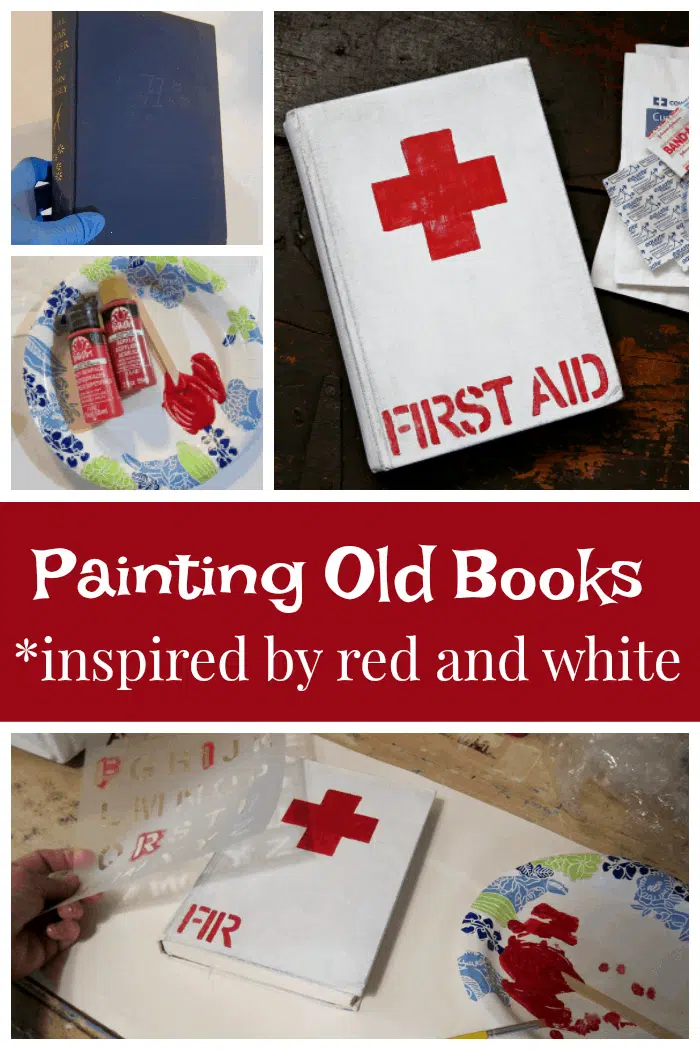 painting old books red and white with the red cross symbol