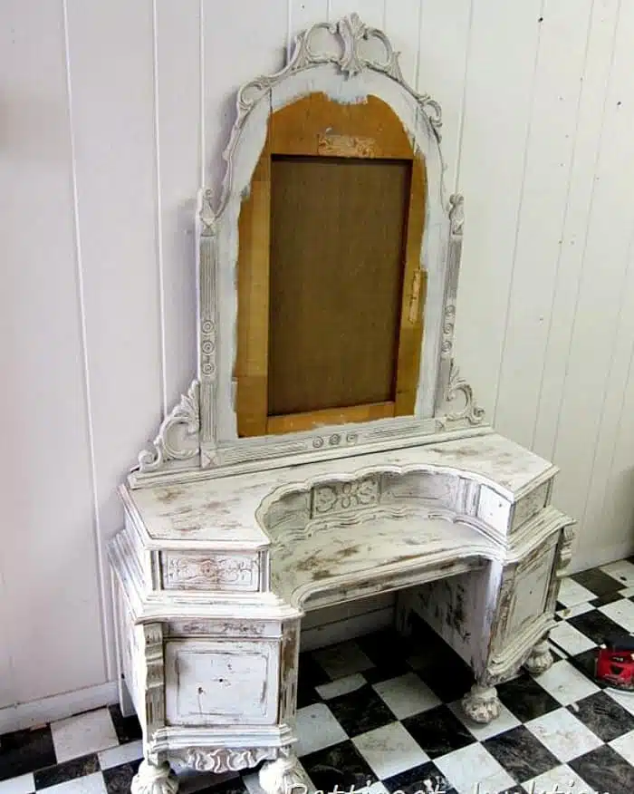 shabby chic white dresser painted at a furniture workshop