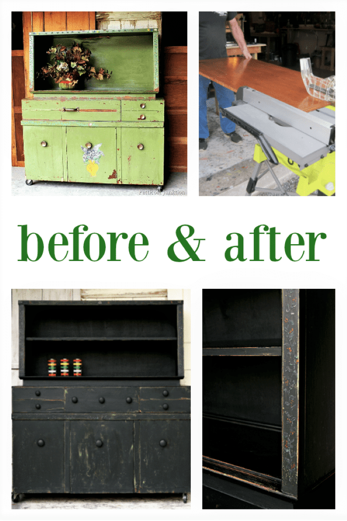 Black painted cabinet and hutch