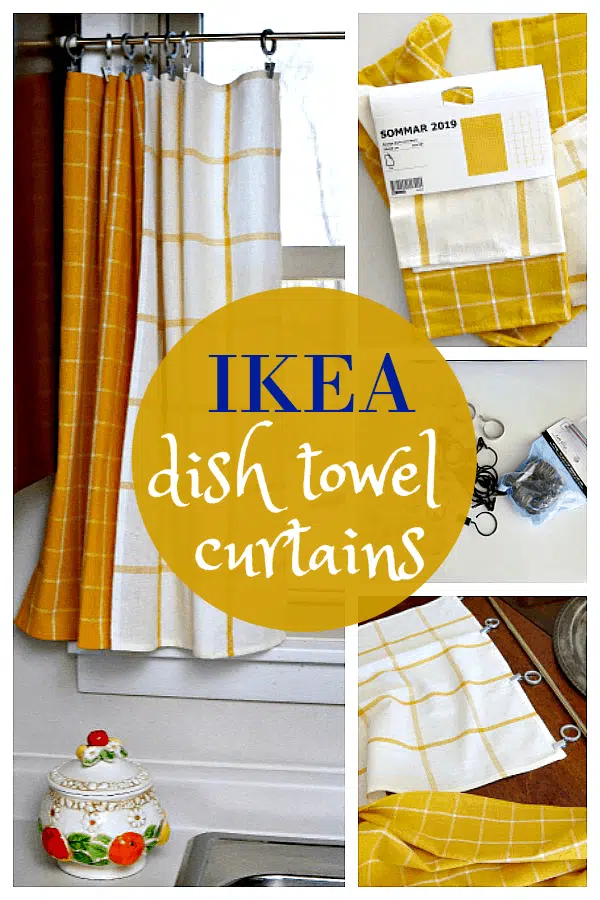 IKEA dish towels make great curtain tiers for the kitchen