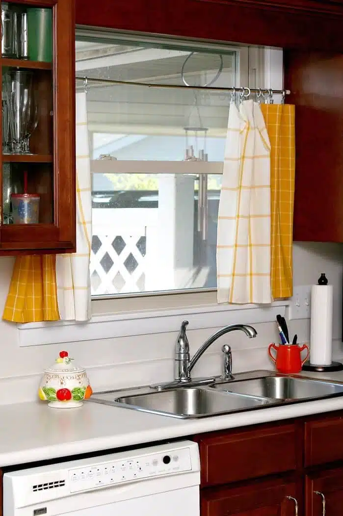 Yellow Dish Towel Kitchen Curtain Tiers