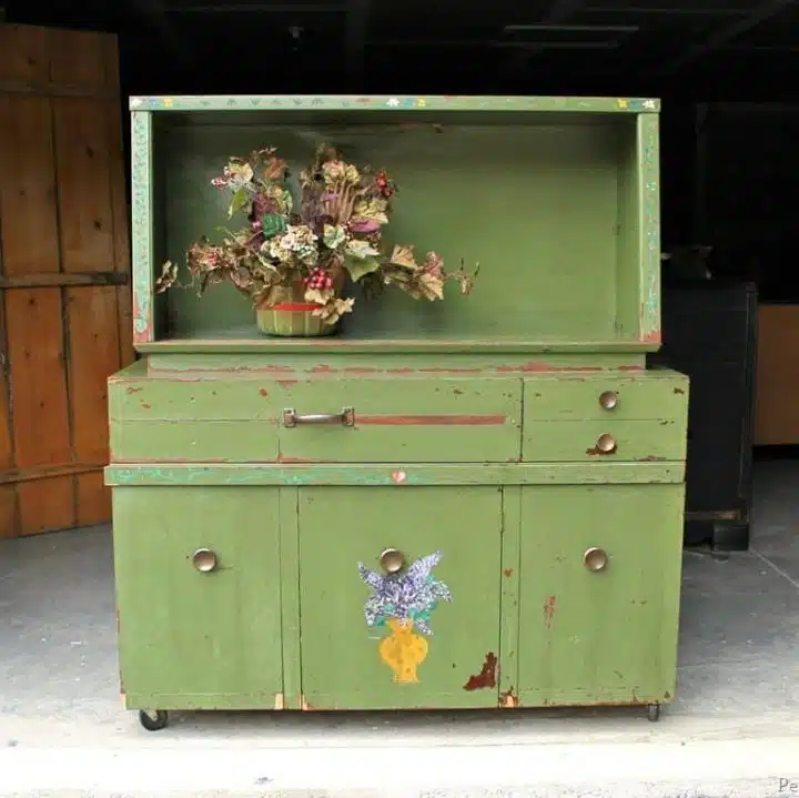 old folk art painted sideboard or buffet and hutch