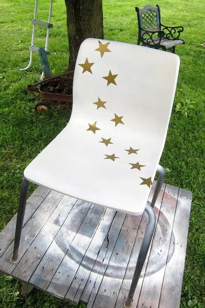 put star decals on furniture then spray paint the furniture and remove the decals for a fun paint finish