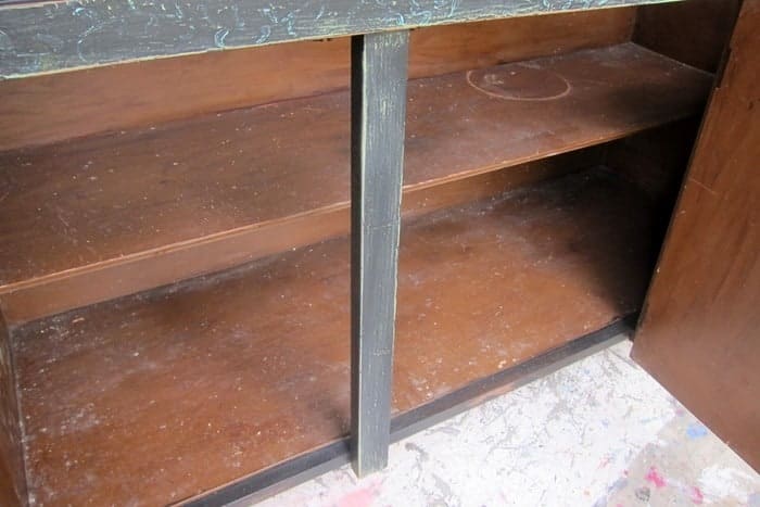 stained and scratched shelves
