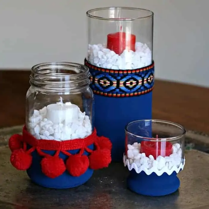 red white and blue home decor candle holders