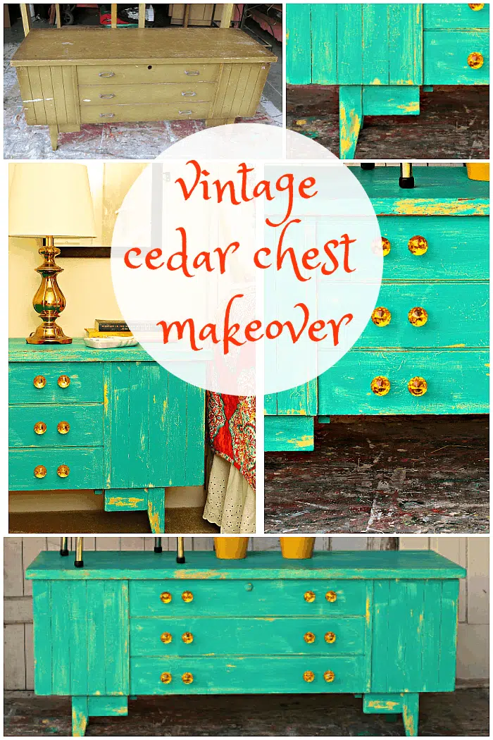 how to paint a vintage cedar chest and use vaseline to layer and distress paint