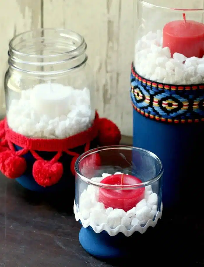 make your own red white blue candle holders